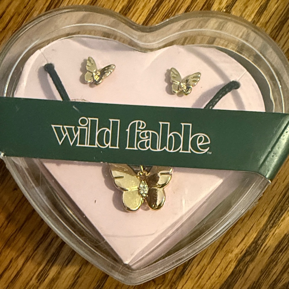 Gold Butterfly Necklace & Earring Set with rhinestones- hypoallergnic wild fable